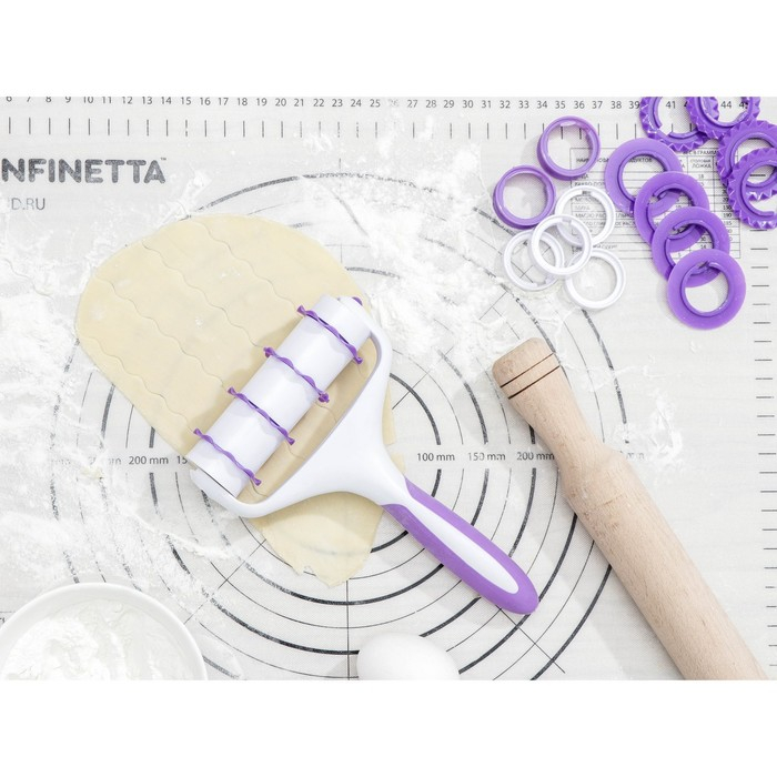 Валик для нарезки теста Доляна &laquo;Лепота&raquo;, 12,5&times;3&times;19 см, 4 насадки, цвет белый