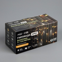 Гирлянда &laquo;Бахрома&raquo; 3 &times; 0.6 м, IP44, УМС, прозрачная нить, 160 LED, свечение жёлтое, мерцание белым, 220 В