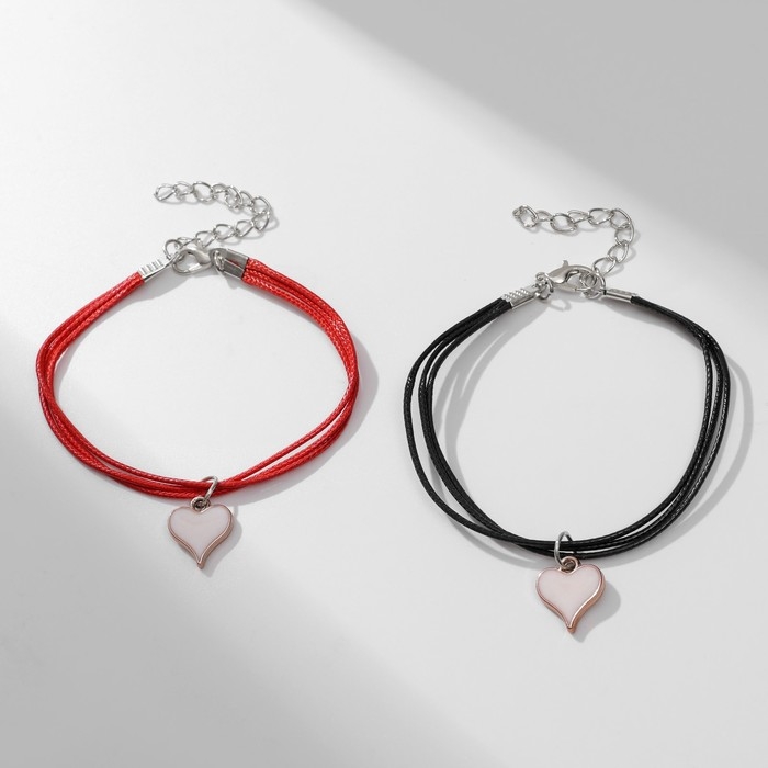 Браслеты &laquo;Неразлучники&raquo; сердце, цвет чёрно-красный, L=17 см
