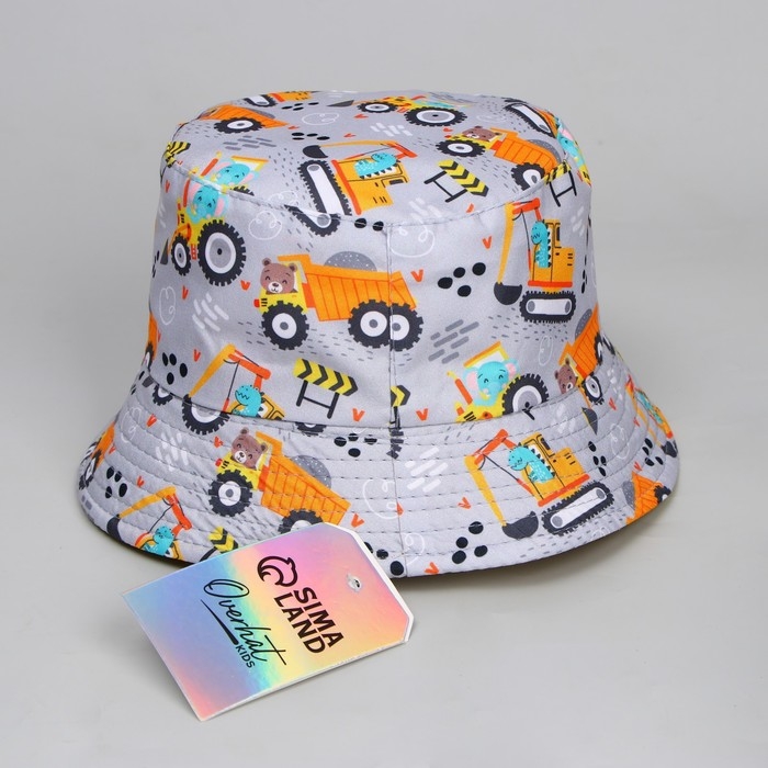 Панама детская для мальчика &laquo;Трактор&raquo;, цвет серый, р-р 52-54