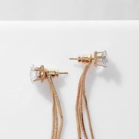 Серьги висячие со стразами «Цепочки» квадрат, цвет белый в золоте Серьги висячие со стразами «Цепочки» квадрат, цвет белый в золоте