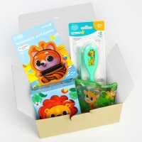 Подарочный набор &laquo;Африка&raquo; 7 в 1: набор расчесок, мочалка, термометр для ванны, маникорный набор: ножнички, пилочка, кусачки, зубная щетка на палец в контейнере