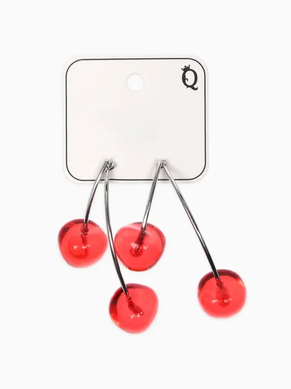 Серьги "Вишня" двойные, цвет красный в серебре