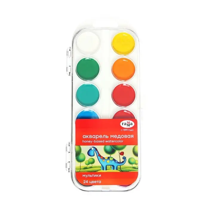 Акварель 24 цвета, &laquo;Гамма&raquo; &laquo;Мультики&raquo;, без кисти, в пластиковой коробке