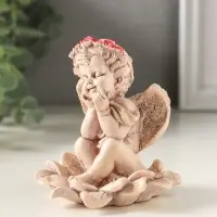Фигурка гипс &laquo;Ангел на цветке&raquo;, 9&times;7 см, состаренный эффект, слоновая кость
