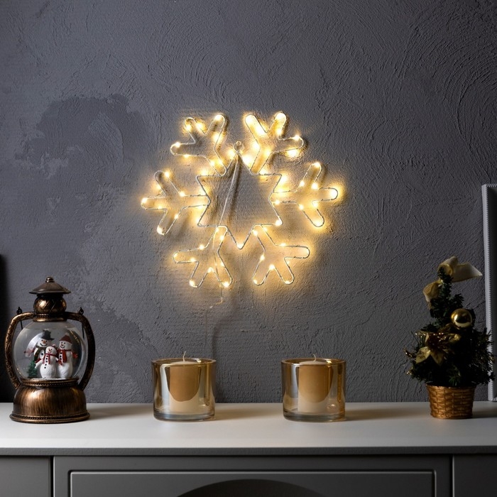 Светодиодная фигура &laquo;Снежинка&raquo; 30 см, металл, батарейки ААх3 (не в комплекте), свечение тёплое белое