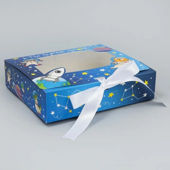 Коробка подарочная складная с пластиковым окном, упаковка, &laquo;Космос&raquo;, 20 х 18 х 5 см