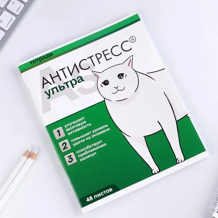 Тетрадь в клетку, 48 л., А5, на скрепке, блок №1 &laquo;Котики таблетки&raquo; МИКС