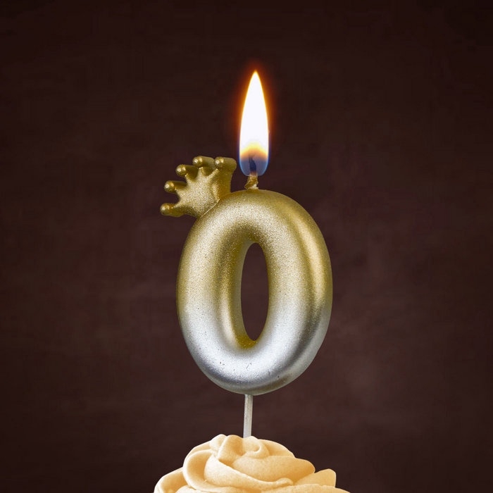 Свеча в торт &laquo;С короной&raquo;, цифра 0, золото - серебро