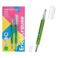 Маркер текстовыделитель 0.5-3.5 мм ErichKrause Visioline V-16 Zoom Neon, двухсторонний, зеленый неон, чернила на водной основе