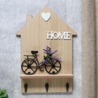 Крючки декоративные дерево "Велосипед с лавандой у дома" 34х24х4,2 см МИКС