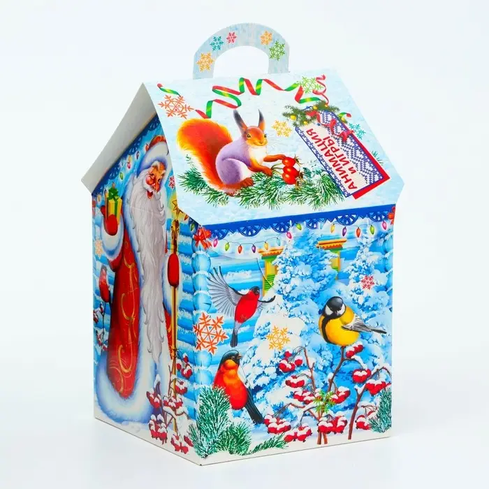 Подарочная коробка Новогодняя Домик новый &laquo;Ледяной&raquo; с анимацией 12&times;12&times;19 см