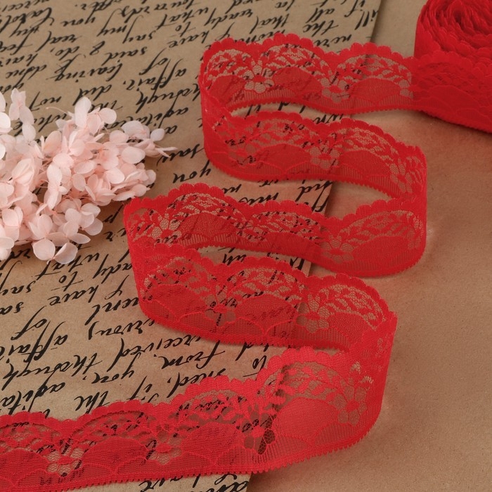 Кружево капроновое, 40 мм &times; 10 &plusmn; 1 м, цвет красный