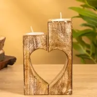 Подсвечник "Сердце" (набор 2 шт), 11х5,5х26 см, дерево шишам