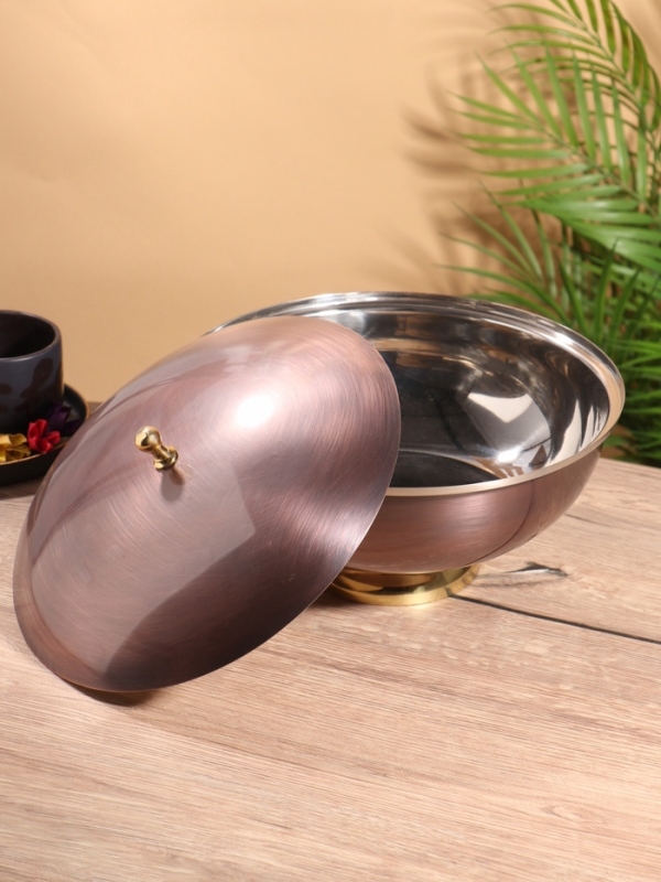 Блюдо глубокое с крышкой "Жемчуг" покрытие антик. нержавеющая сталь 27х27х19 см