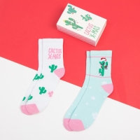 Набор новогодних женских носков "Кактусы" размер 36-40 (23-25 см), 2 пары