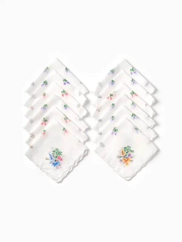 Платки носовые женские Экономь и Я "Полянка" 30*30 см, (набор 12 шт), рис. МИКС,100% пэ