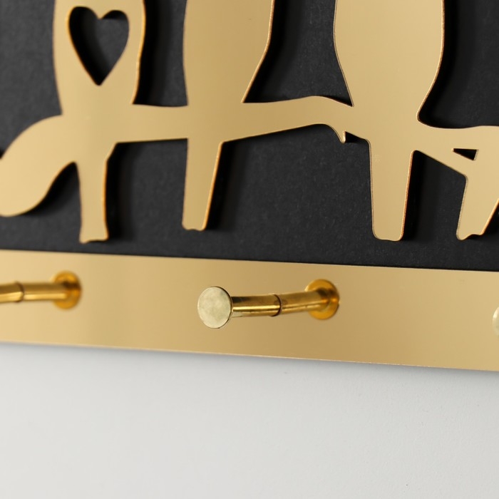 Крючки декоративные дерево Крючки декоративные дерево "Птицы на веточке" чёрный, зеркальный 3,1х34х14,4 см