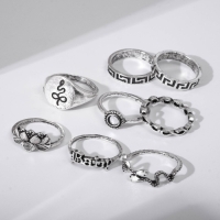 Кольцо набор 8 штук &laquo;Природа&raquo;, размер МИКС, цвет чернёное серебро