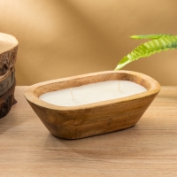 Свеча в деревянной чаше, парафин и соевый воск 20х13х5,5 см