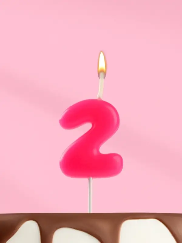 Свеча для торта &laquo;Неоновая&raquo;, цифра 2, розовая
