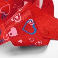 Лента атласная &laquo;Сердца&raquo;, 25 мм, 23&plusmn;1 м, красная №026