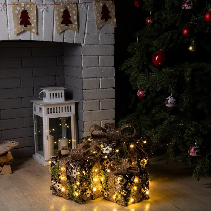 Светодиодная фигура «Подарки плетёные» 15, 20, 25 см, текстиль, металл, батарейки ААх2 (не в комплекте), свечение тёплое белое Светодиодная фигура «Подарки плетёные» 15, 20, 25 см, текстиль, металл, батарейки ААх2 (не в комплекте), свечение тёплое белое