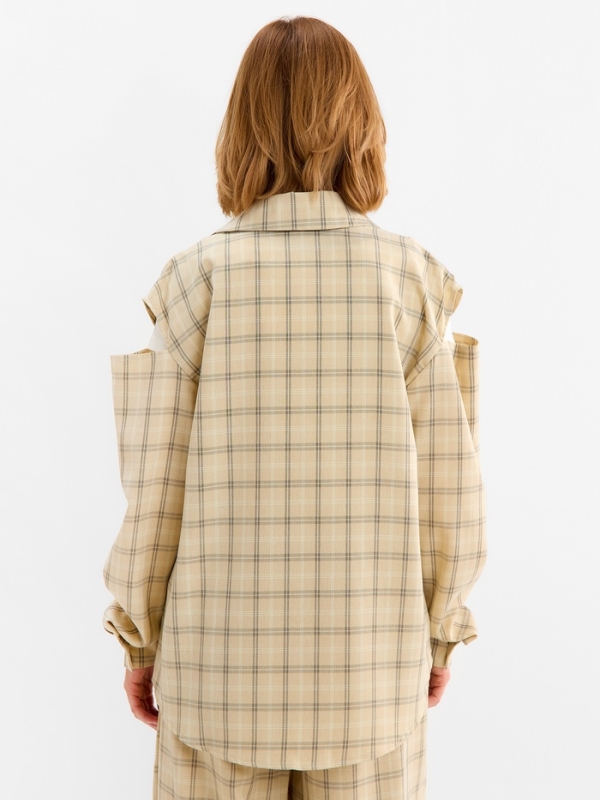 Рубашка женская MINAKU: Casual Collection цвет бежевый в клетку, р-р 48