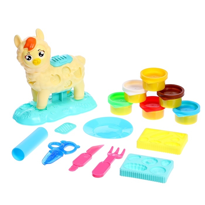 Набор для игры с мягким пластилином &laquo;Милая Лама&raquo;, 6 баночек с массой для лепки, 2 формы