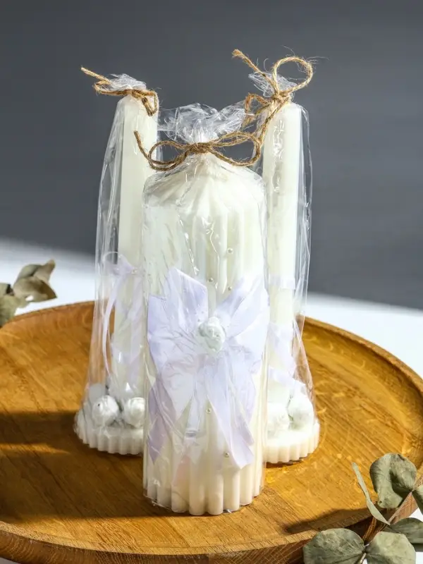 Свечи свадебные "Большая любовь" набор 3 шт (20,5 см + 2 шт по 22 см), белый