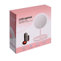 Зеркало KZ-09, подсветка, настольное, АКБ, 2500 мАч, 3 режима, поворот 90&deg;, белое