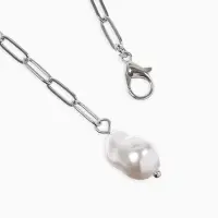 Цепь с бусиной "Жемчужина", вытянутое звено, цвет белый в серебре