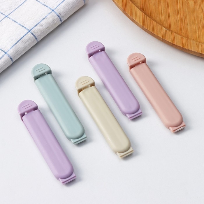 Зажимы для пакетов Доляна &laquo;Базис&raquo;, 5 шт, 7 см, цвет МИКС