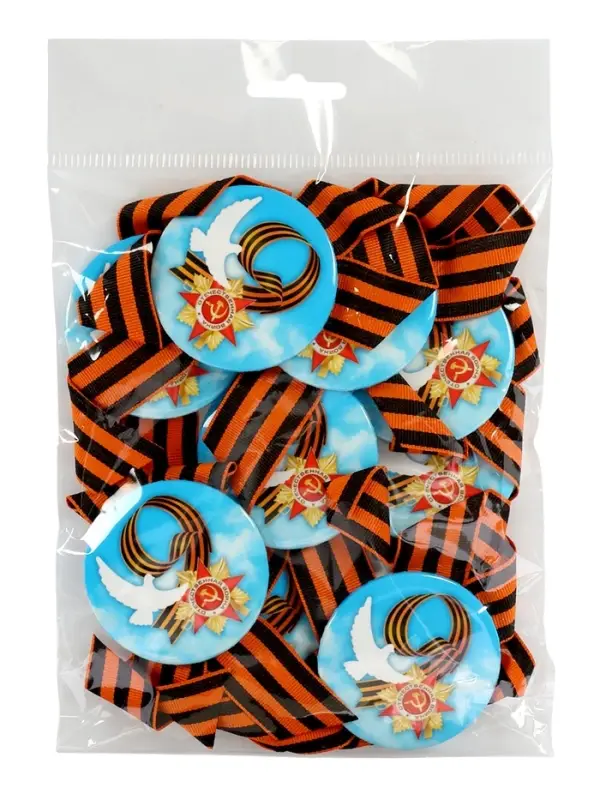 Значок закатной с георгиевской лентой &laquo;9 мая&raquo;