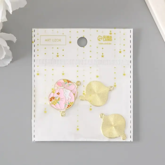 Декор для творчества металл, эмаль "Зайка и цветы" 2,7х2,2 см