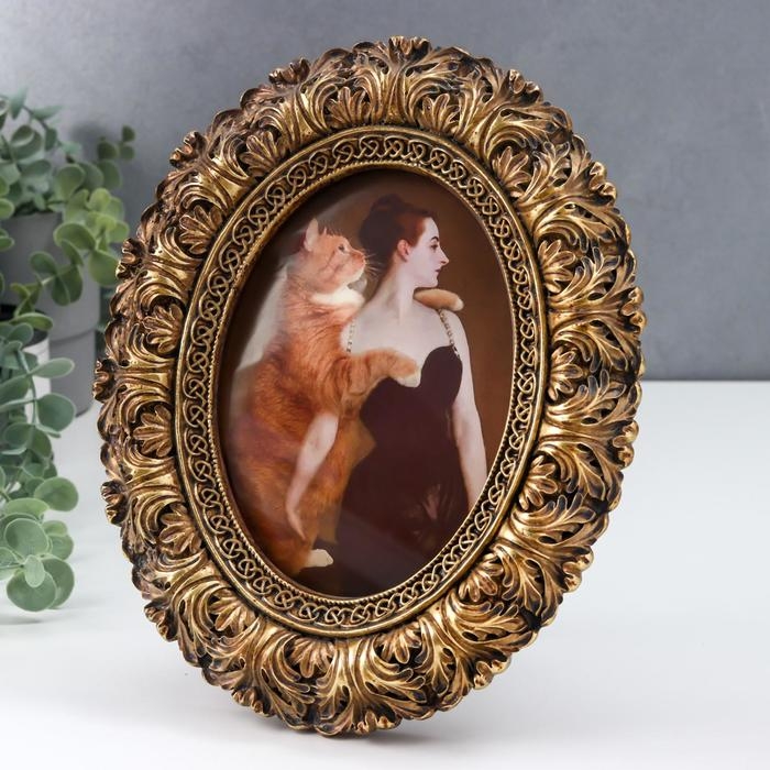 Фоторамка полистоун 10х15 см овальная Фоторамка полистоун 10х15 см овальная "Листья пышные" состаренное золото 26х20 см