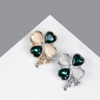 Брошь &laquo;Клевер&raquo; кошачий глаз, МИКС(неделимая фасовка 12 шт., цена за шт.)