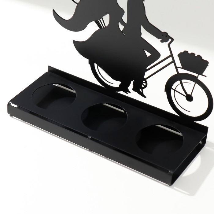 Подсвечник металл на 3 свечи "Романтичная поездка на велосипеде" чёрный 16,8х18,5х6 см