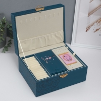 Шкатулка кожзам для украшений сундук"Кулон на сакуре. Узоры" синяя" 26х20х13 см Шкатулка кожзам для украшений сундук"Кулон на сакуре. Узоры" синяя" 26х20х13 см