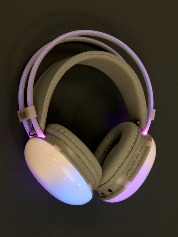 Наушники полноразмерные Mybit W-33, RGB подсветка, BT5.3, 800 мАч, Type-C, белые