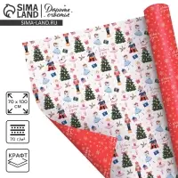 Упаковочная бумага на новый год, двухсторонняя крафтовая &laquo;Новогодний щелкунчик&raquo;, 70 х 100 см