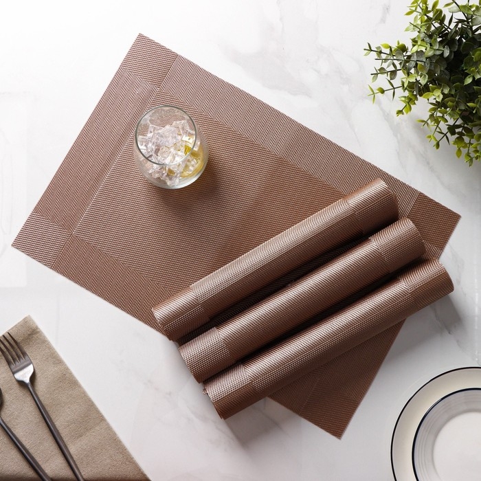 Салфетки сервировочные на стол Доляна &laquo;Шахматы&raquo;, 45&times;30 см, 4 шт, цвет светло-коричневый