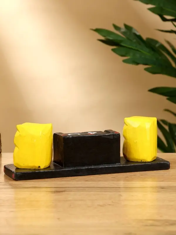 Календарь настольный "Совушки" дерево 19х6х6 см, цв. чёрно-жёлтый