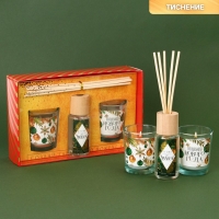 Свечи в стакане с аромадиффузором новогодние &laquo;Волшебного Нового года&raquo;, набор, свечи 2 шт., аромадиффузор 1 шт., аромат белая ель