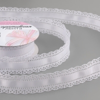 Лента декоративная, репсовая, с ажурным краем, 27&plusmn;3 мм&times;9.1&plusmn;0.5 м, белая