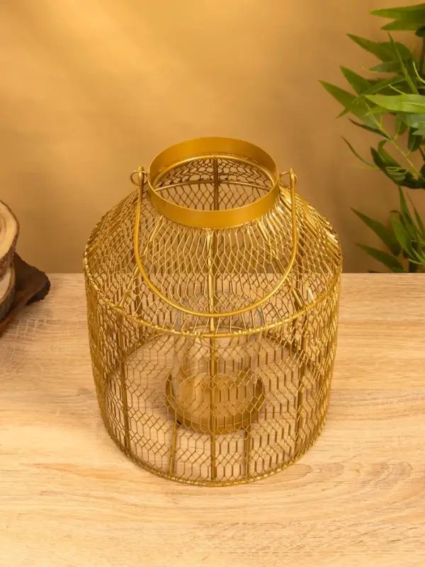 Подсвечник фонарь со стеклянной колбой 20х20х26 см, d 9 см, металл, цв. золото