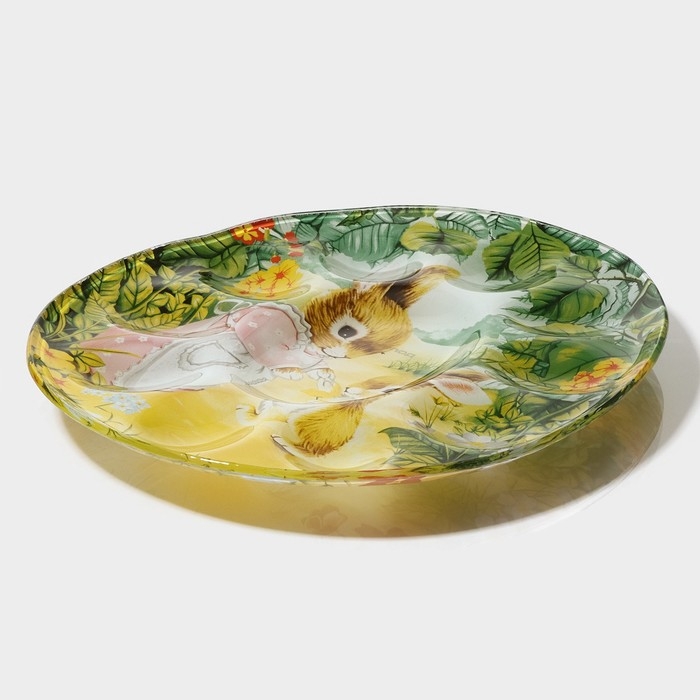 Подставка стеклянная для яиц 10 ячеек Доляна &laquo;Кроличьи истории&raquo;, 24&times;20,6 см