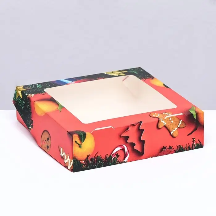 Коробка подарочная новогодняя складная с окном &laquo;Апельсин&raquo;, 15&times;15&times;4 см