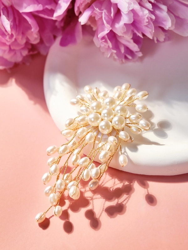 Брошь "Цветок" с жемчугом, цвет белый в золоте