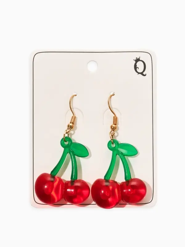 Серьги пластик "Вишня", на петельке. цветные в золоте